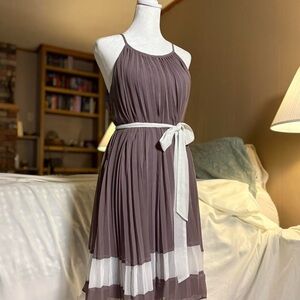 Purple & White Silk Flare Midi Dress